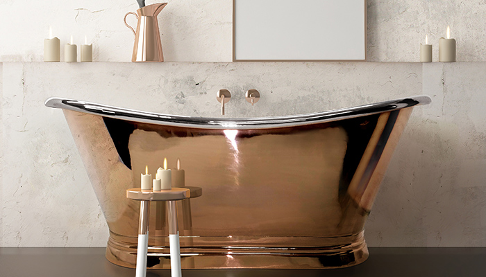 BC Designs’ Copper/Nickel Boat bath comes in 1500mmL x 700mmW and 1700mmL x 725mmW versions