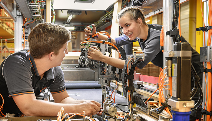 Apprentices at work in one of Blum's production plants in Vorarlberg, Austria