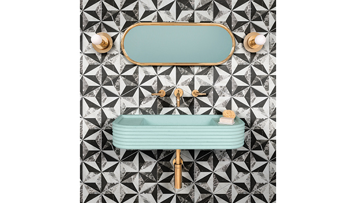 Ca’ Pietra’s Elipse porcelain matt tile creates star shapes in this laying pattern