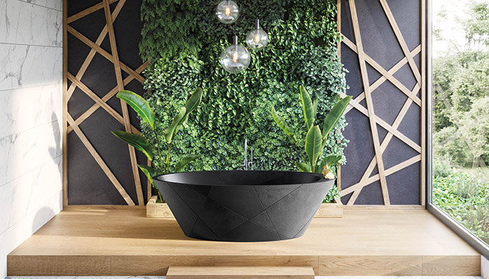 The new Opal Quiz bath, made from Akron with striking geometric exterior