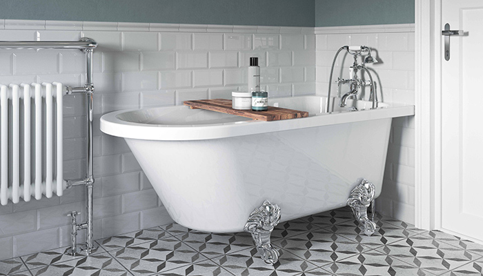 The Clevedon corner back-to-wall freestanding bath from Bathrooms to Love by PJH is the perfect hybrid – a classic roll-top with a practical corner design. It comes in two sizes, with either a 220 or 260-litre capacity