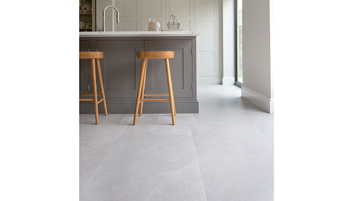 Cordelia White porcelain tiles measuring 1200 x 600mm show how a larger format can work in an open-plan space