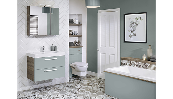 YOU modular furniture in Sea Green with Durham Oak from Utopia Bathrooms