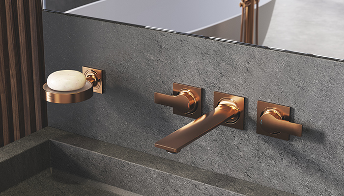 Grohe Allure three-hole wall-mounted basin mixer in Warm Sunrise