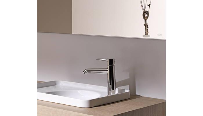 Laufen’s contemporary Val single-lever basin mixer features an Eco+ function to prevent unwanted hot water and energy being used by controlling the volume and temperature of the water. This reduces water and energy consumption by around 30% to 5.7 litres a minute at 3 bar pressure