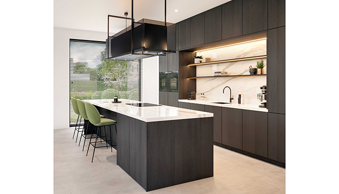8 – Novy’s new launch is the Phantom Frame recirculation hood. It combines powerful, yet quiet recirculation extraction, while its innovative box-in-box design is surrounded by translucent glass on all sides, creating a floating aesthetic