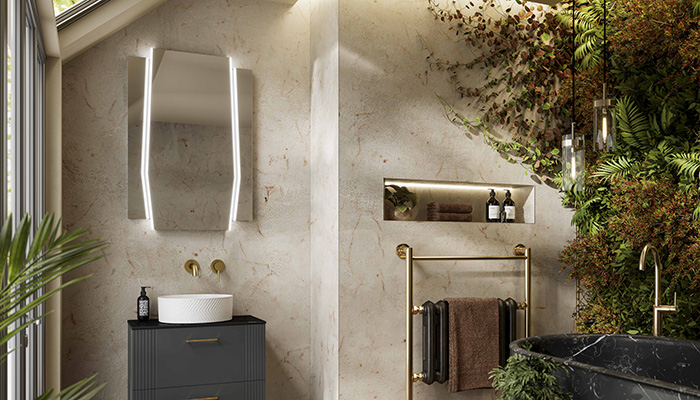 Composed of three panels of mirror glass, the stunning IP44 rated Maxim mirror from HiB offers precision LED illumination with colour temperature changing technology