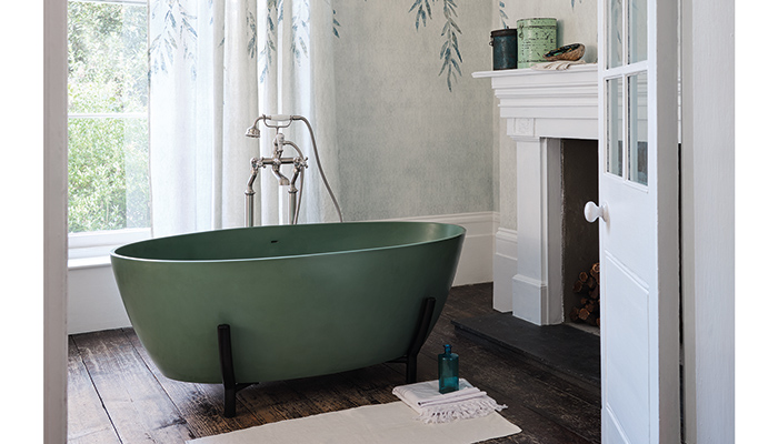 With a contemporary matt black stand, BC Designs’ Essex bath measures 1510mm long and comes in nine colours, including this Khaki Green