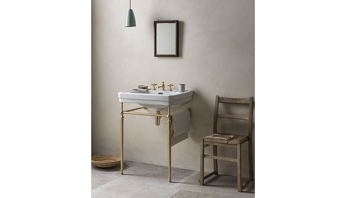 Basins from the new Victrion collection can be used on a basin stand, pictured, or a matching pedestal
