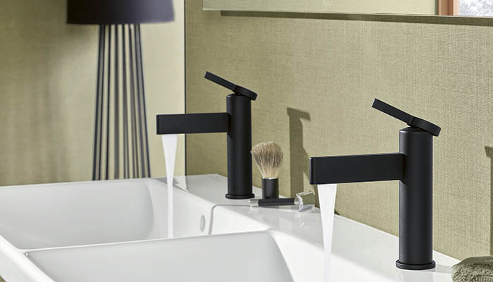 The Dawn One collection features elegant, slim levers and spouts