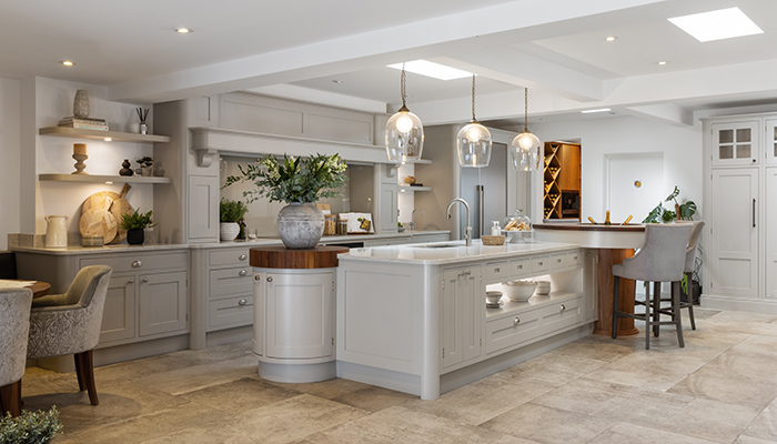 Inside the Lincoln showroom, with champagne trough built into the island bar