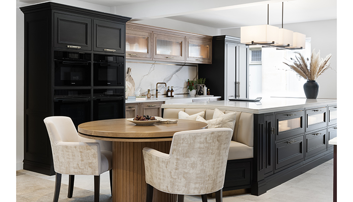 Island dining table with banquette seating