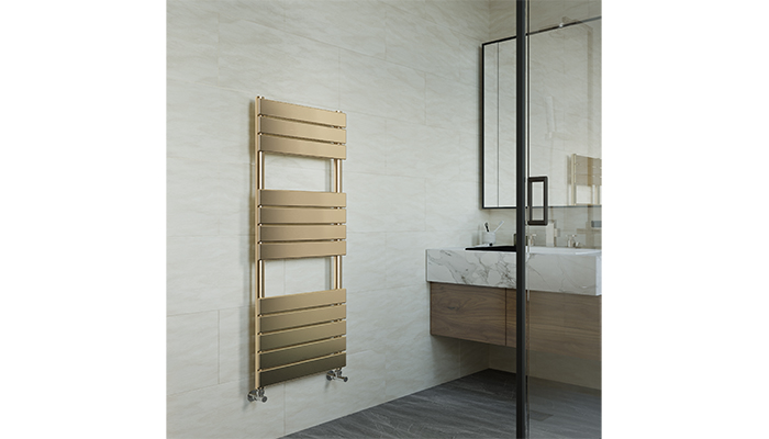 Seen here in brushed brass, the Otto towel rail is designed to be practical and stylish