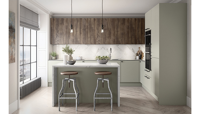 Retailers can impress customers with the eco credentials of Daval’s Renzo furniture Character Oak. Shown here in Character Oak Tobacco and paired with Savoy Matt Lichenade, it’s made from 100% recycled wood  