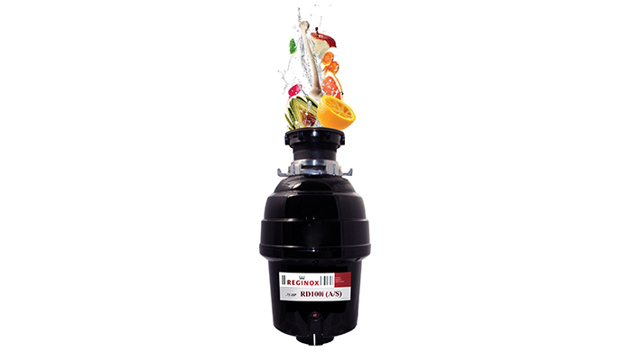 The Reginox Waste Disposal Unit 0.75 HP RD100i has an air switch, which sends a blast of air through the system that activates the waste disposal, so it can be installed on a worktop with speeds of 2700 RPM and 0.75 horsepower