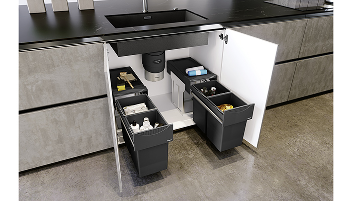This comprehensive waste management system integrates the Blanco Multi Frame storage and waste systems with their Food Waste Disposer [FWD].  The Max is suitable for larger households, Medium FWD for average-sized households and FWD Lite, with the smallest grinding capacity is ideal for a couple or smaller family 