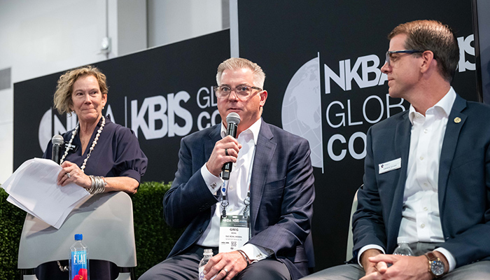Moderated by NKBA Global Connect consultant Sherry Qualls, left, panel participants included Greg Rohl, founder and principal of The Rohl Model, centre, and Andrew Savant, president of US distribution specialist Pinnacle Sales