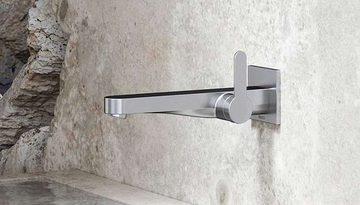 German brand Keuco’s IXMO range is available in a range of brushed finishes, including stainless steel, pictured, which is created by a special nickel layer that is applied to the taps and showers after brushing in its manual electro-plating facilities