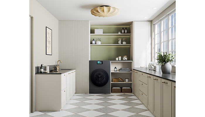 Samsung’s Bespoke AI Laundry Combo is both a washer and dryer with a capacity of up to 18kg for washing and 11kg for drying. Maximising space and efficiency it completes both cycles in around 98 minutes. In addition, the door can be opened remotely to let humid air escape once the cycle ends