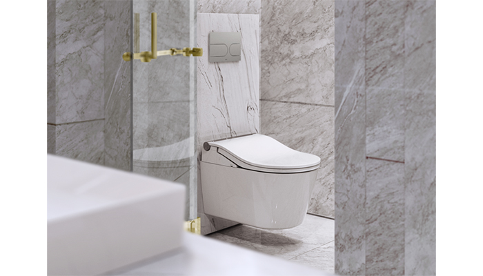 Toto’s Washlet RW has three different types of spray for precise, adjustable cleaning of targeted areas and uses dirt-repellent EWATER+ for enhanced hygiene. It provides automatic and manual descaling and also benefits from a nightlight and odour absorption