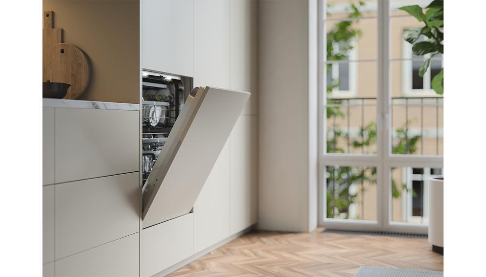 Asko D60 integrated dishwasher, includes an upper and lower half load and ECO wash using temperatures as low as 45°C with a delayed start option to delay the wash up to 24 hours ideal for running off peak