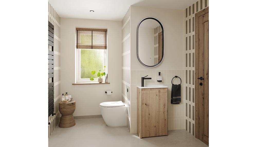 The new Ionic mirror, distinguished by its pill shape, features adjustable LED glow and heated demister pad