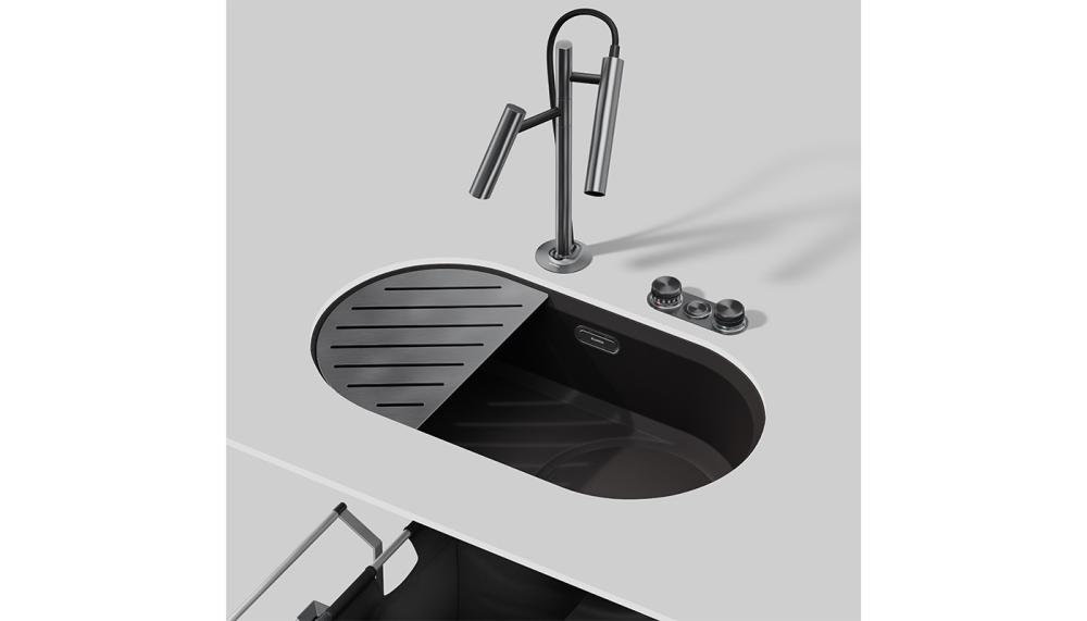 Choice Luneoo-S Satin Dark Steel and Oovalon Sink in Mystic Black