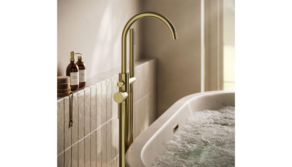 Atlas Floorstanding Bath Filler in Brushed Brass from hib.