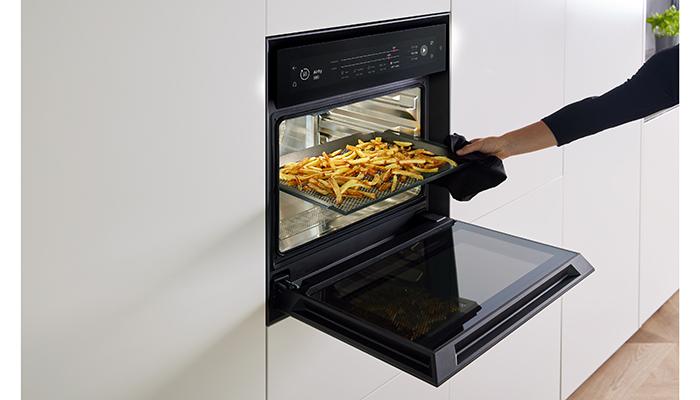The BORA XBO professional steam oven now includes an air-fry tray with an open-pored honeycomb structure to cook chips and breaded dishes using far less fat thanks to the full air circulation around the food