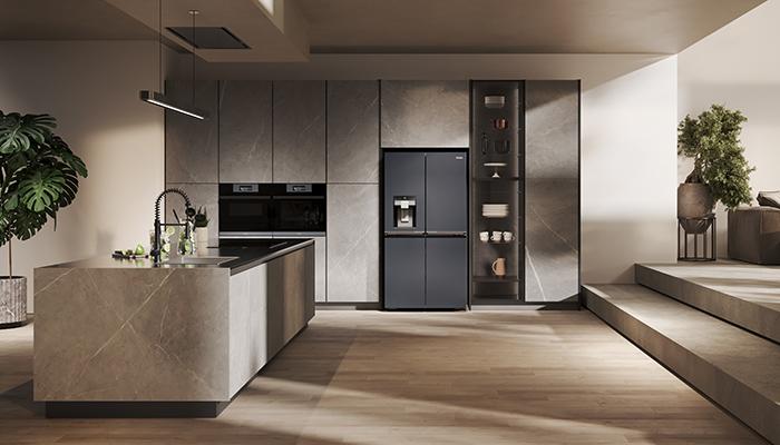 Haier’s Cube 90 Series 7 Pro fridge-freezer has up to 700litres capacity, with a Humidity Zone stopping condensation and dedicated ‘MyZone’ to choose the user’s temperate to defrost fresh meat around at -3°C, keep strawberries cool at 0°C, or chill white wine at 5°C